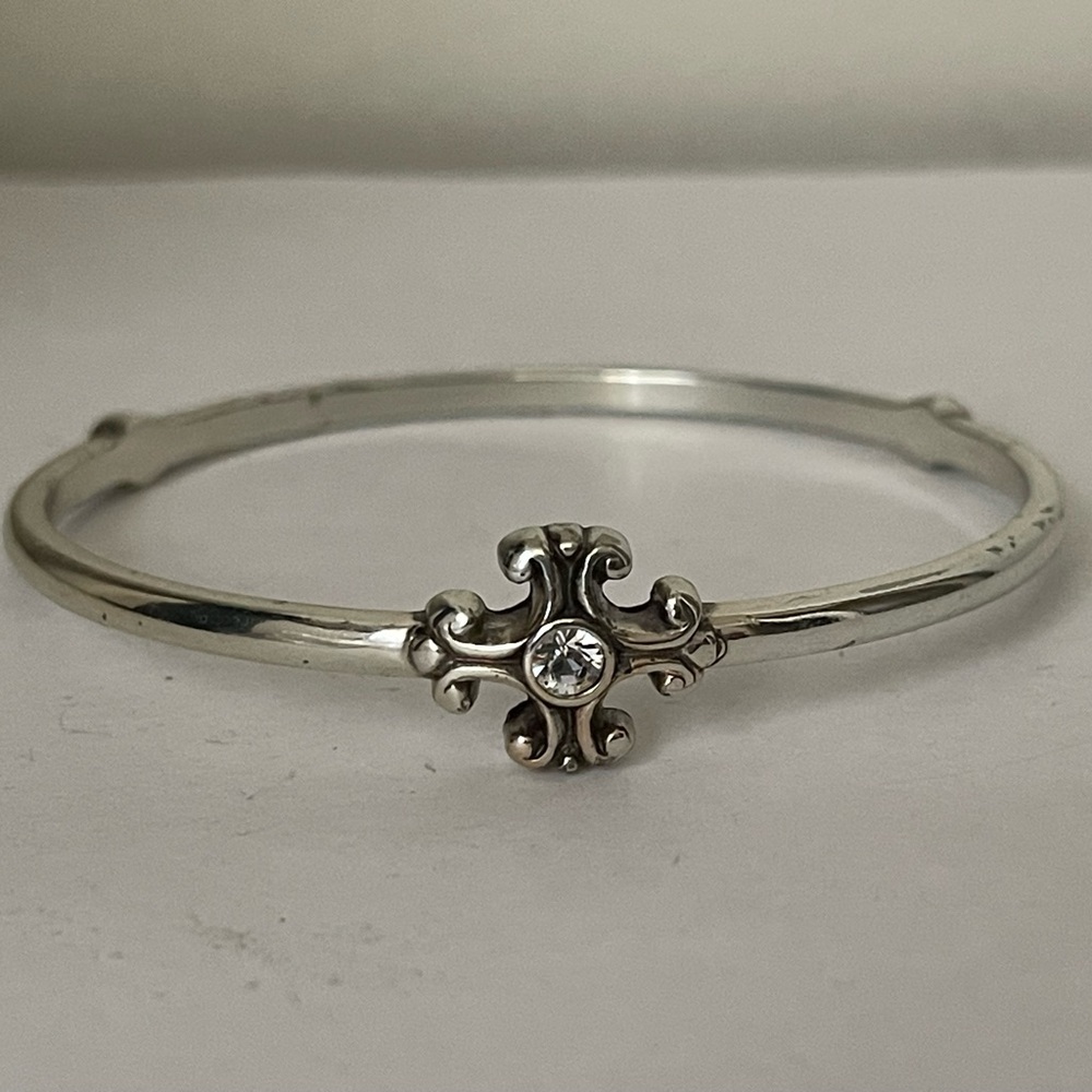Brighton Silver tone, clear rhinestone  bangle cross Bracelet